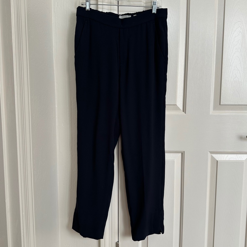 Vince Women's M Black Polyester Elastic Waist‎ Straight Leg Trousers Pants